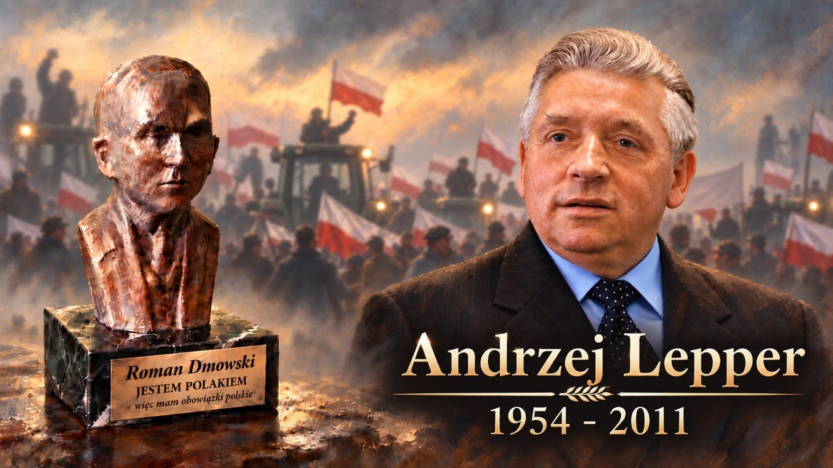 Andrzej Lepper uhonorowany popiersiem Romana Dmowskiego